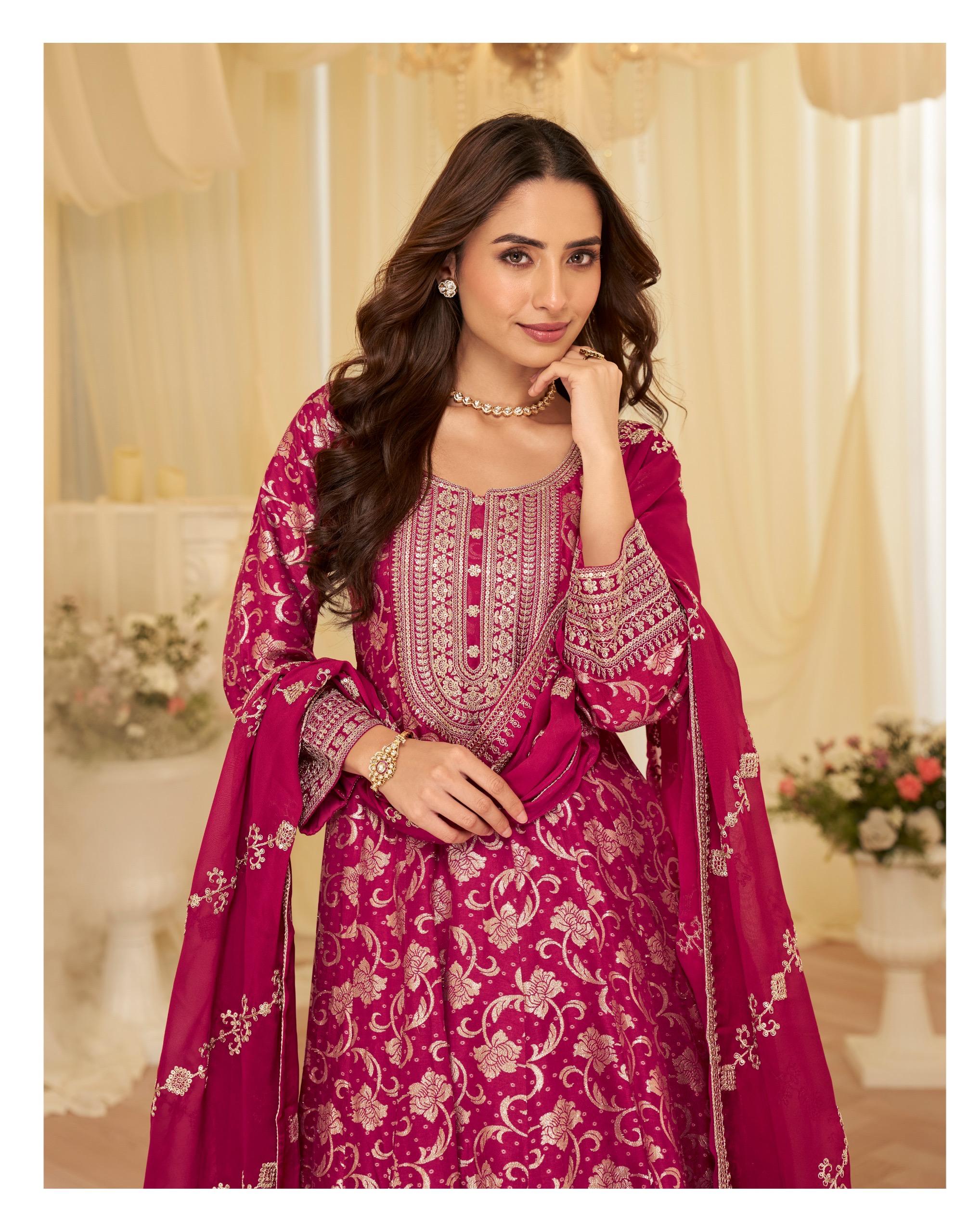 JACQUARD SILK Party Wear Gown, Cultural Wear for Women
