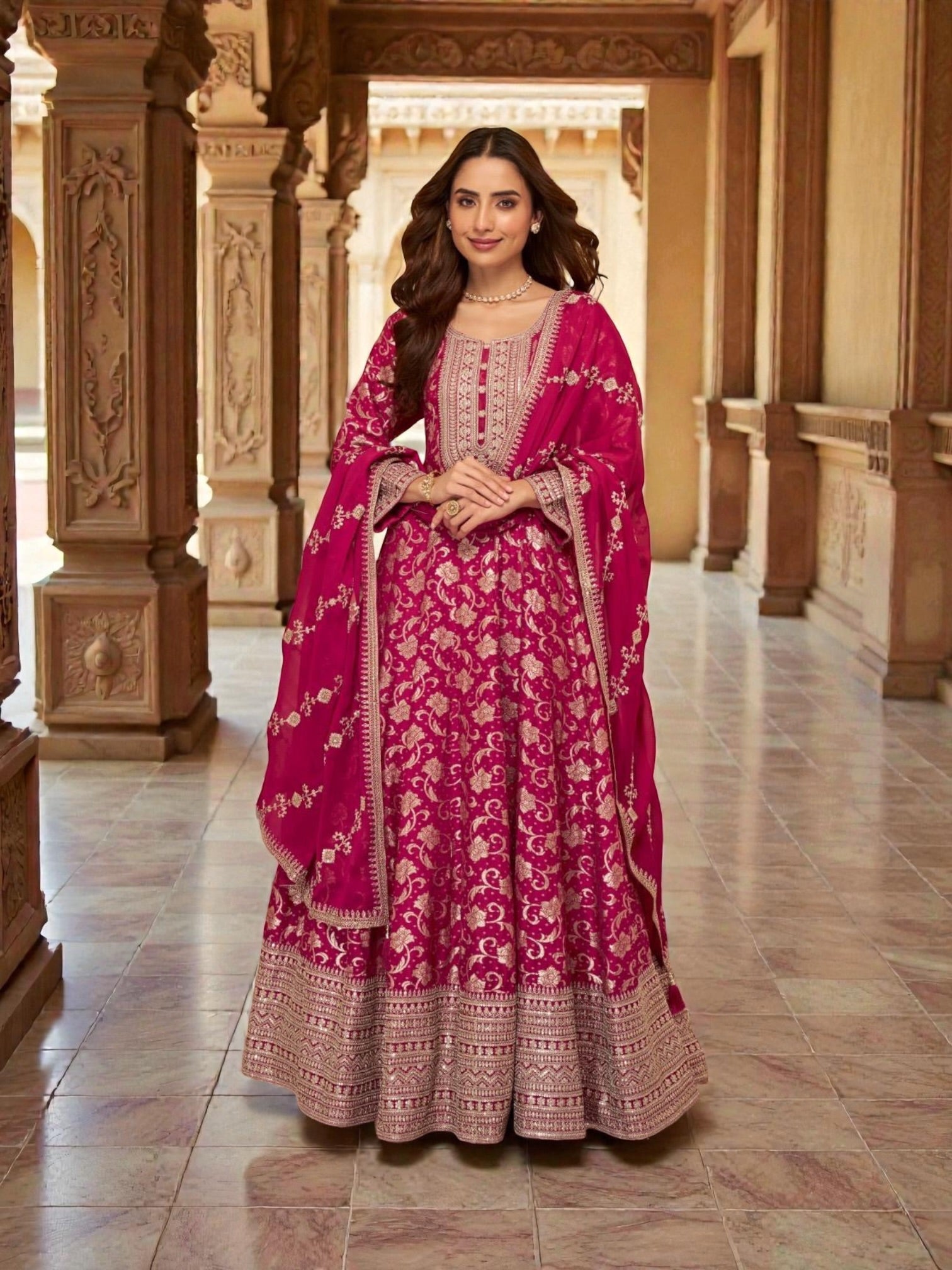 JACQUARD SILK Party Wear Gown, Cultural Wear for Women