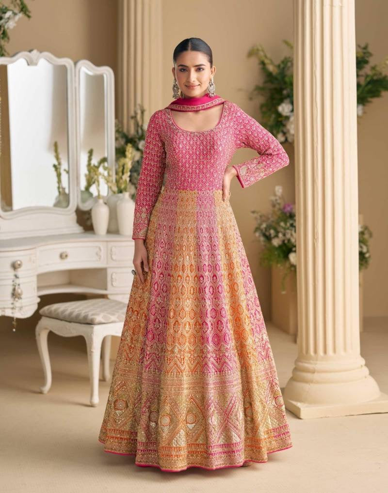 Georgette Embroidered  Party Wear Gown, Cultural Wear for Women