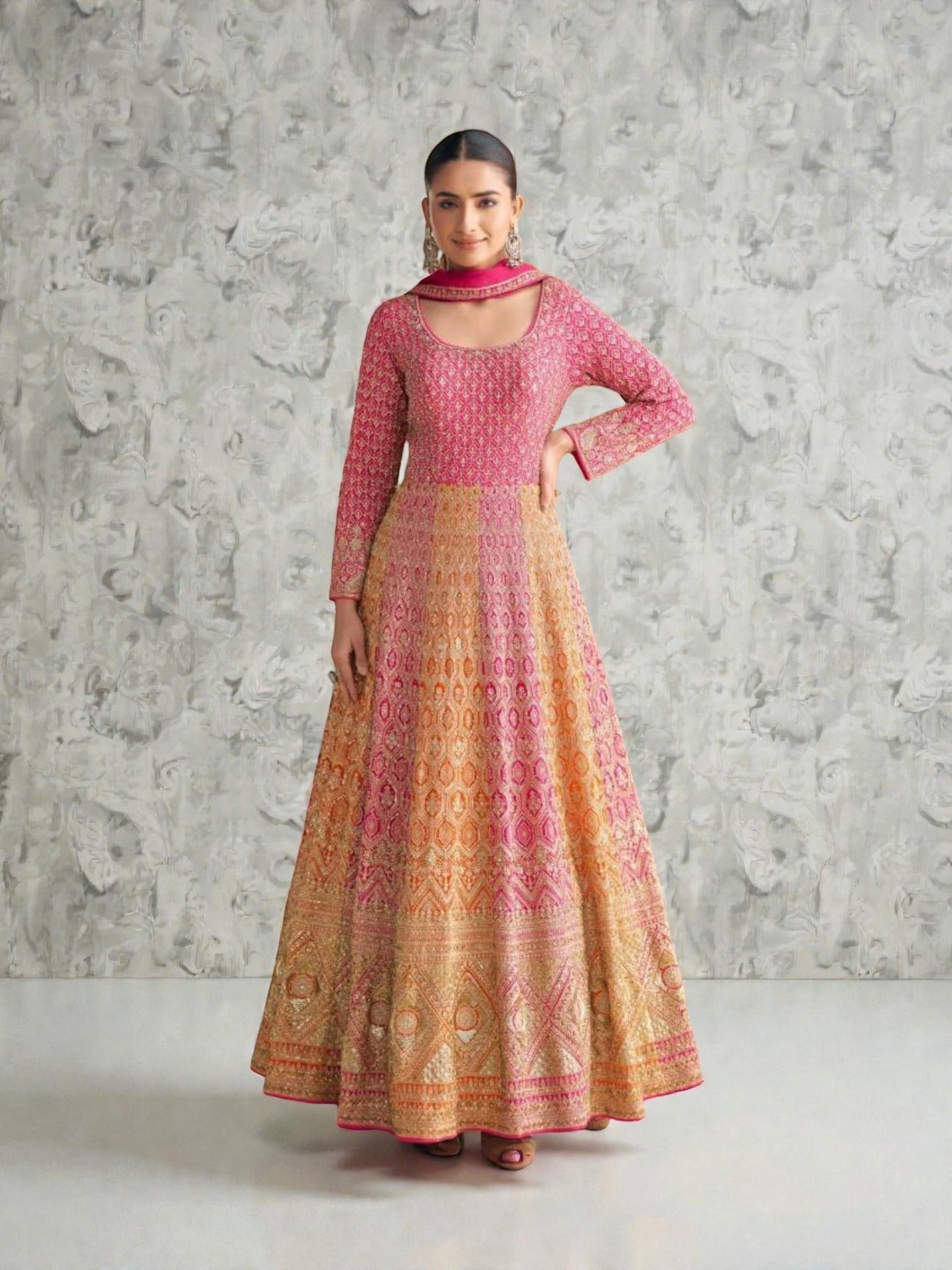 Georgette Embroidered  Party Wear Gown, Cultural Wear for Women
