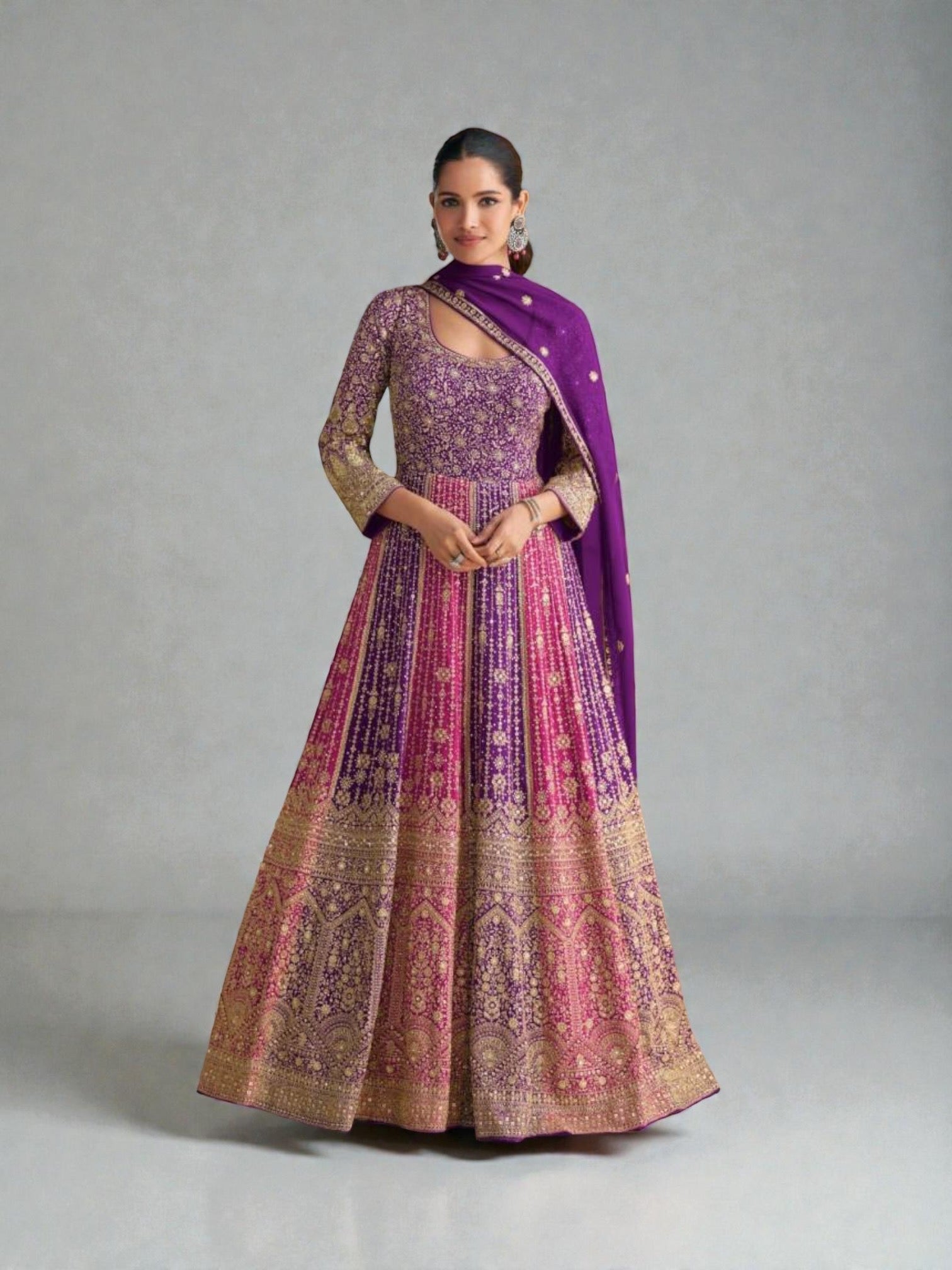 Georgette Embroidered  Party Wear Gown, Cultural Wear for Women