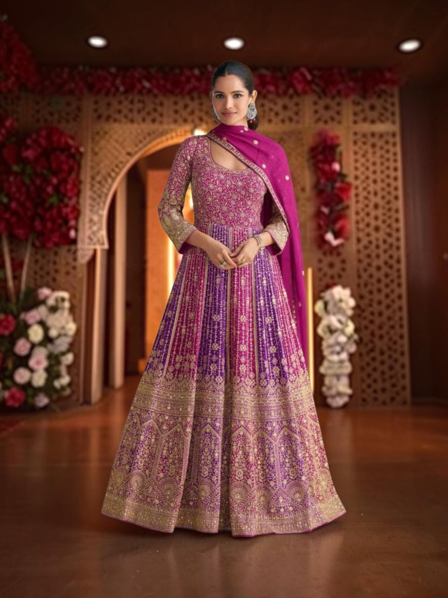 Georgette Embroidered  Party Wear Gown, Cultural Wear for Women