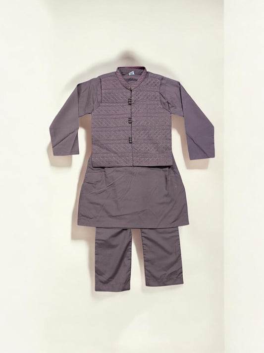 Traditional Soft Cotton Kurta, Pajama and Coat Set for Boys - Ethnic Wear- 212