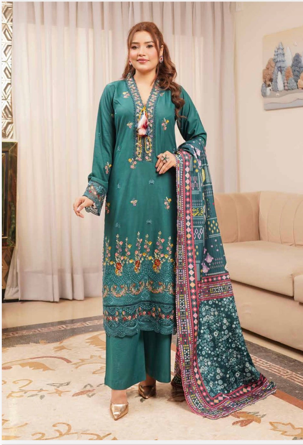 Traditional Pakistani Lawn Salwar Kameez, Cultural Wear for Women