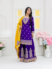Designer Chinnon Embroidery Palazzo Suit Set, Cultural Wear for Women