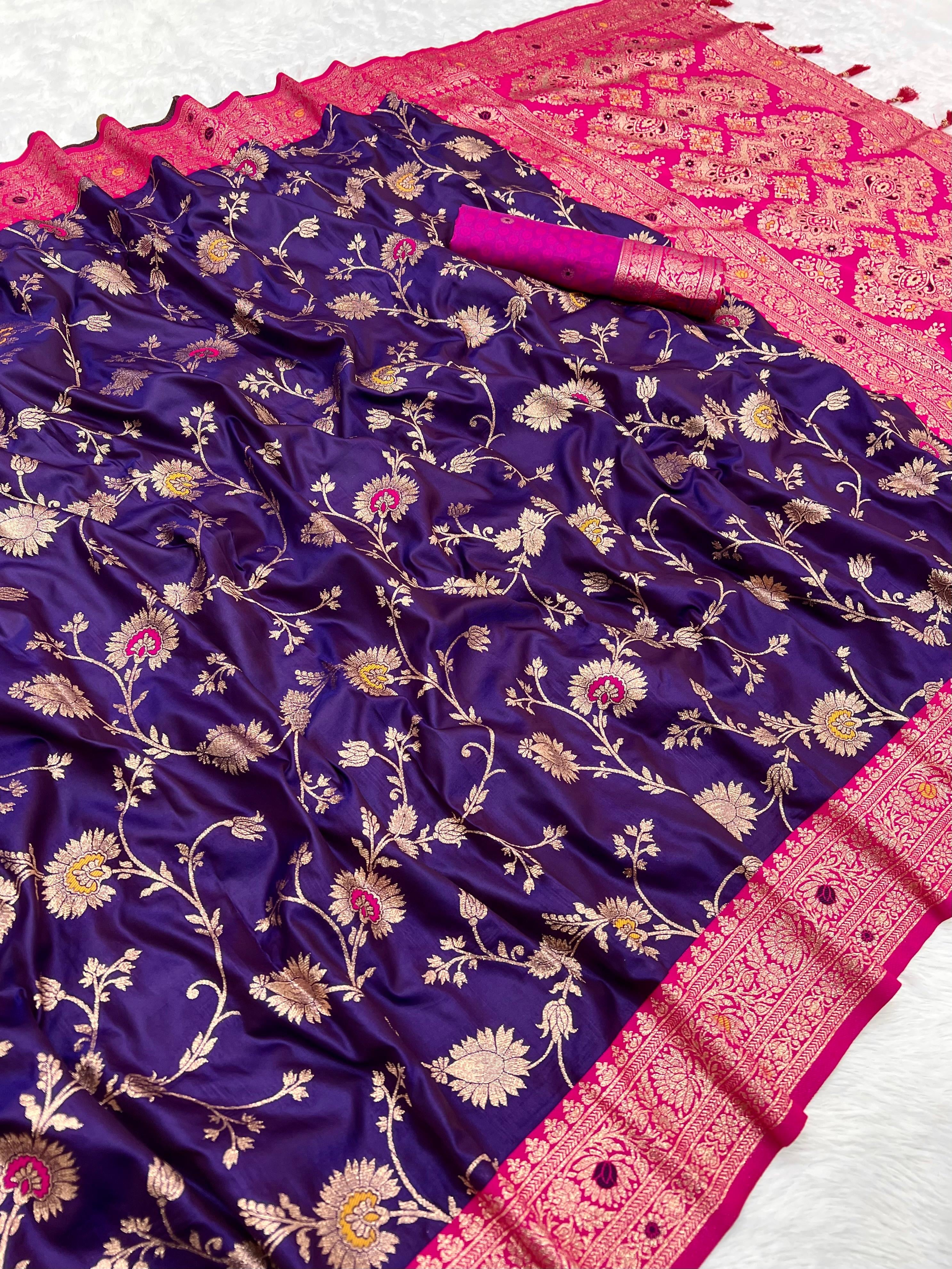 Traditional Silk Weaving Saree with Unstitched Blouse, Cultural Wear for Women