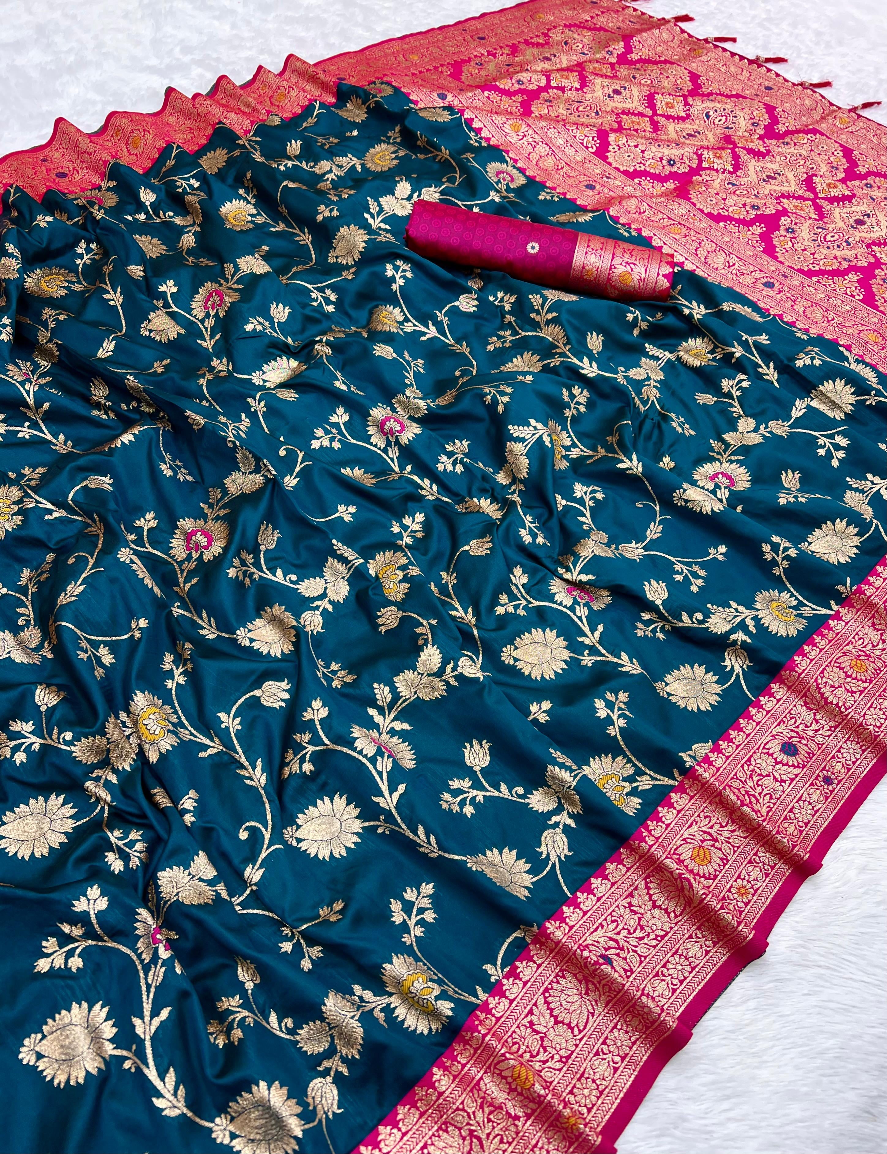 Traditional Silk Weaving Saree with Unstitched Blouse, Cultural Wear for Women