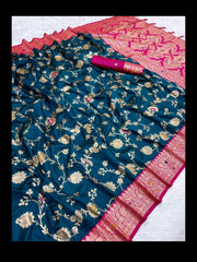 Traditional Silk Weaving Saree with Unstitched Blouse, Cultural Wear for Women