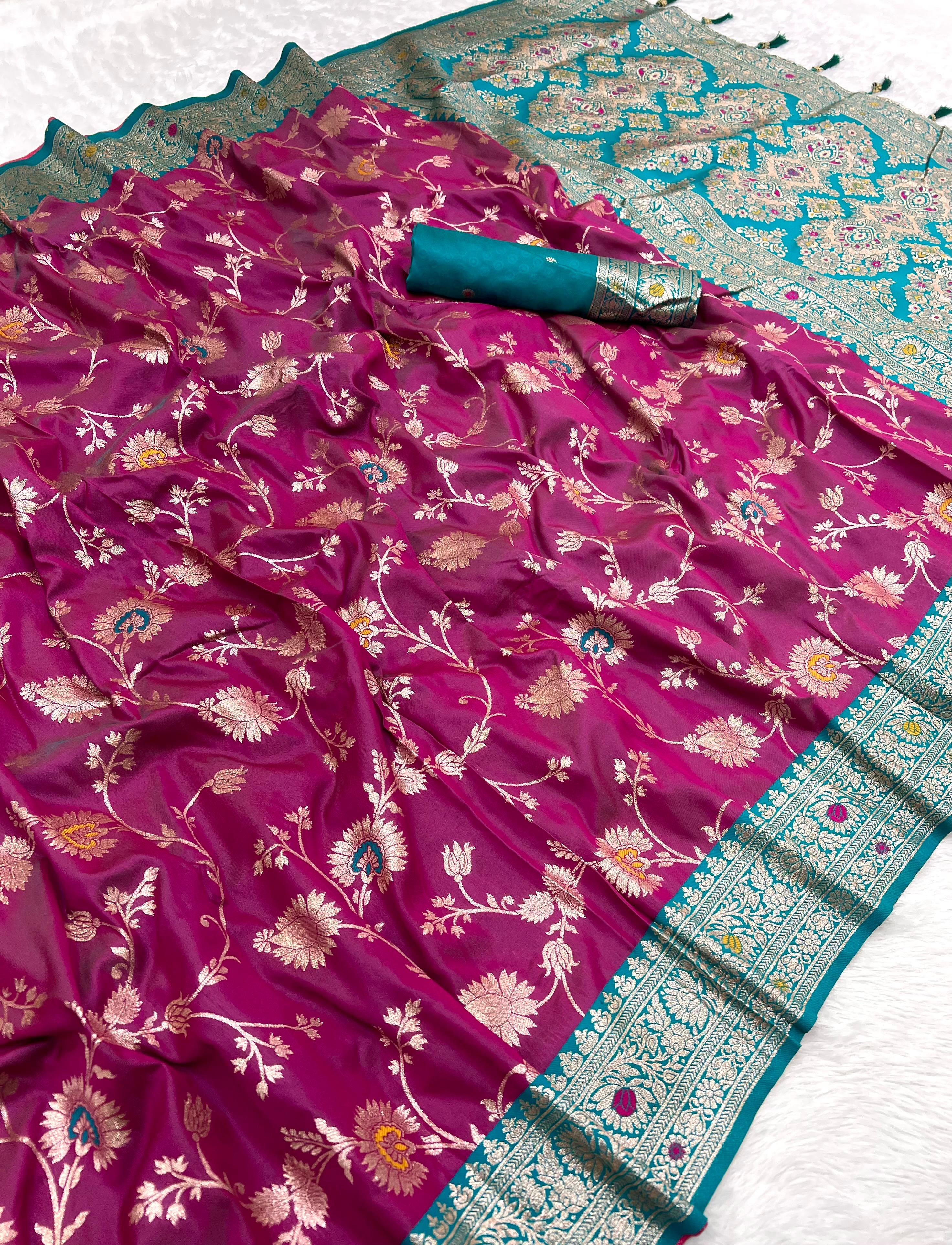 Traditional Silk Weaving Saree with Unstitched Blouse, Cultural Wear for Women