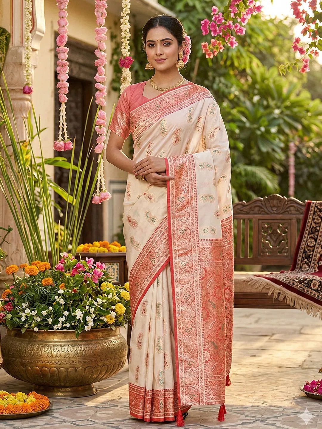 Soft Silk Saree with Unstitched Blouse, Cultural Wear for Women