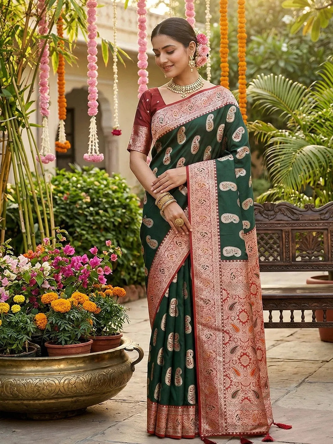Silk Saree with Unstitched Blouse, Cultural Wear for Women
