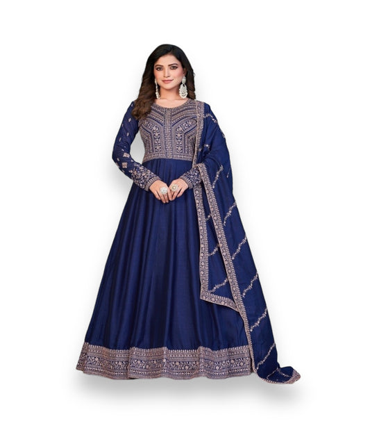Blue Art Silk Gown with Intricate Embroidery