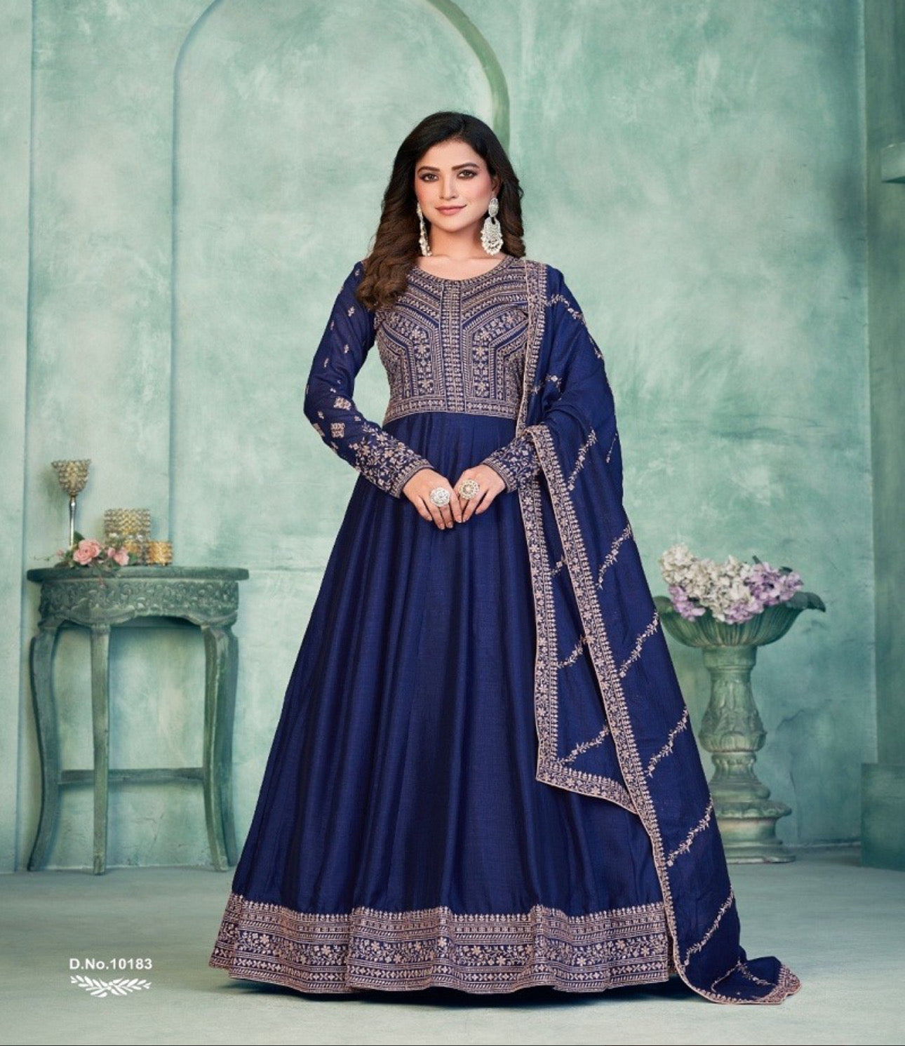 Blue Art Silk Gown with Intricate Embroidery