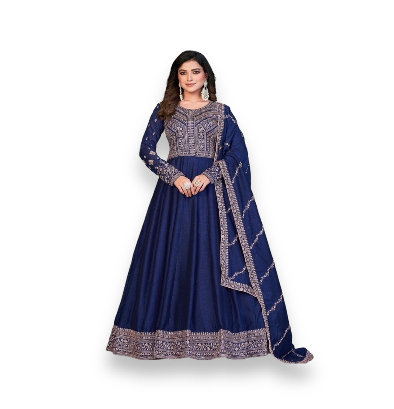 Blue Art Silk Gown with Intricate Embroidery