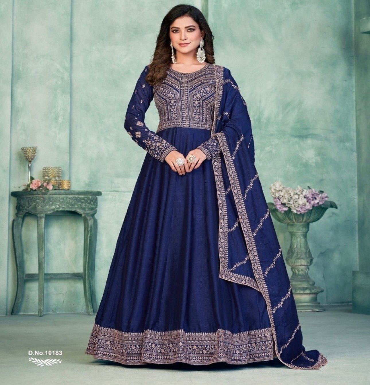 Blue Art Silk Gown with Intricate Embroidery