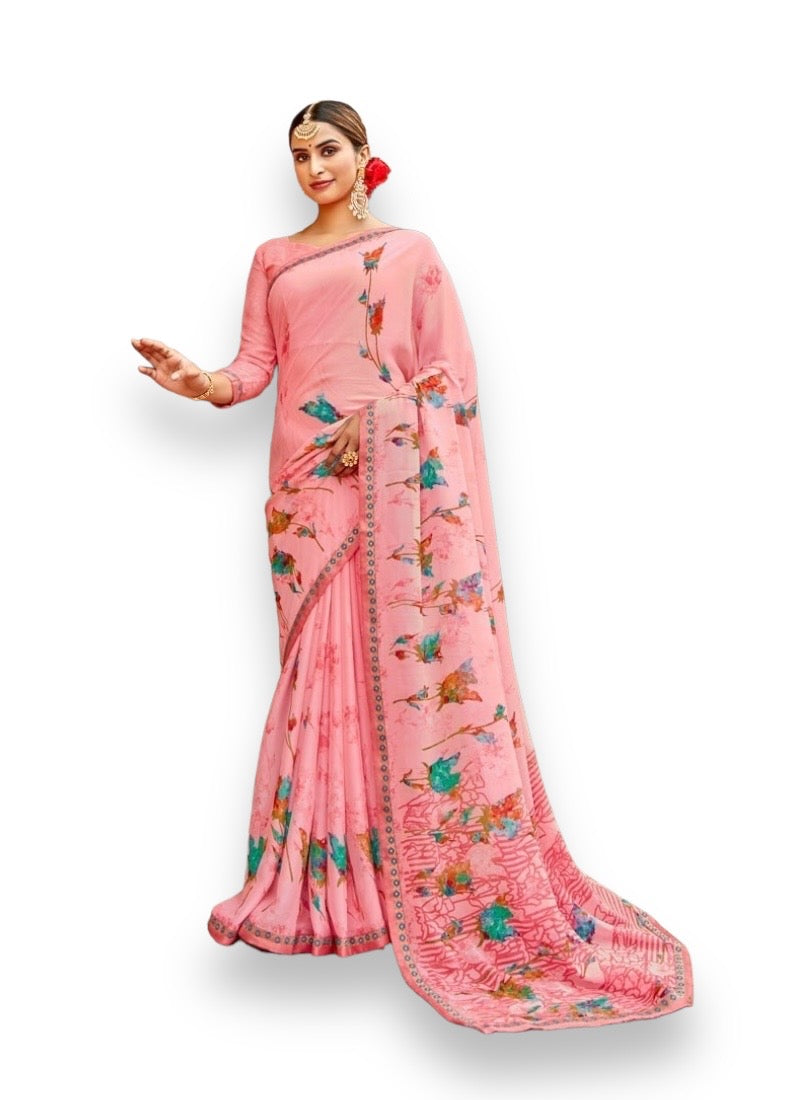 Chiffon Flower Print Saree – Vibrant Floral Design, Lightweight & Breathable Fabric- 75108