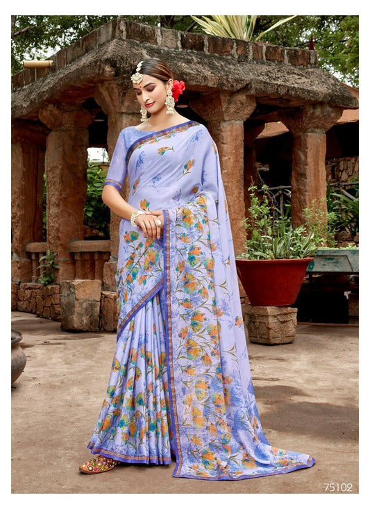 Chiffon Flower Print Saree – Vibrant Floral Design, Lightweight & Breathable Fabric- 75102