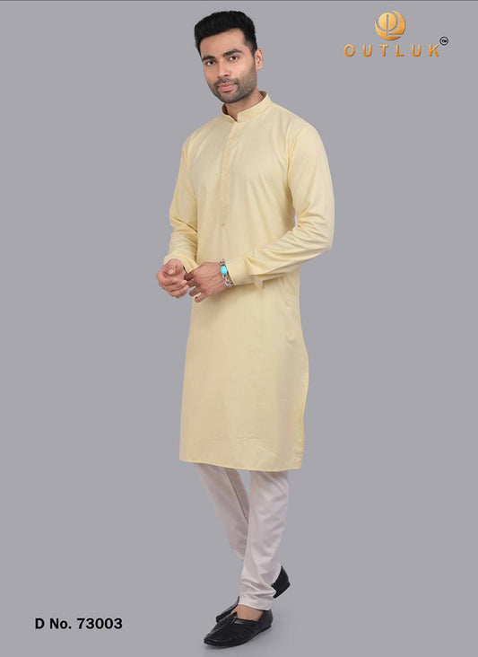 Light Yellow Color Festive Wear Mens Kurta Pajama- 73003
