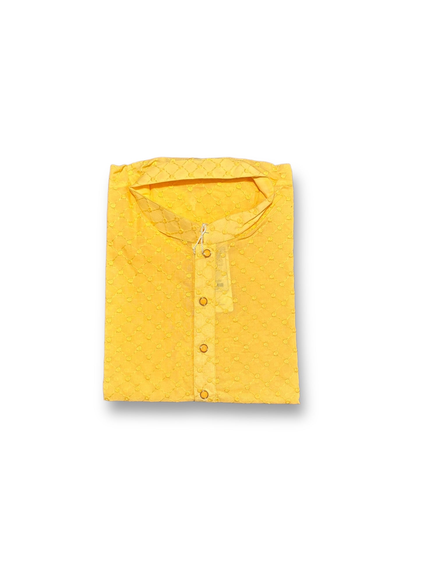 Mens Yellow Chikan Work Kurta Pajama- 6338