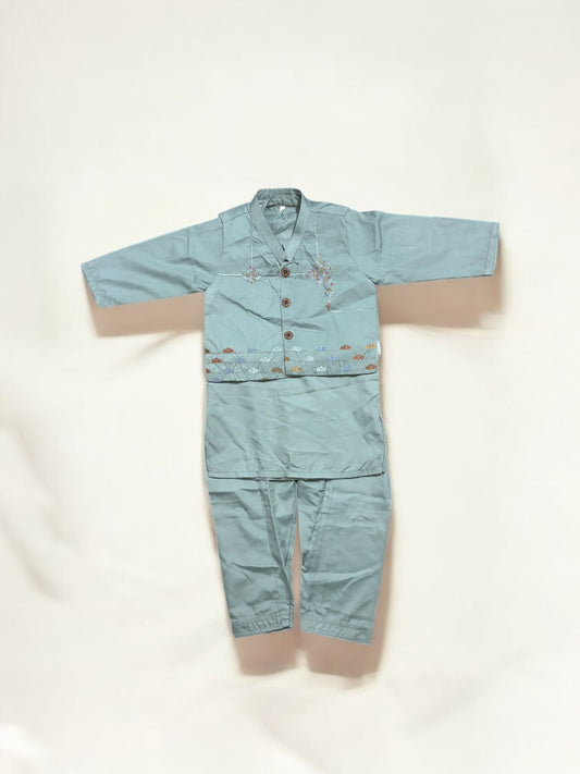 Traditional Kurta, Pajama and Coat Set for Boys - Ethnic Wear- 301