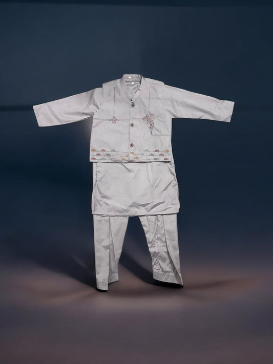 Traditional Kurta, Pajama and Coat Set for Boys - Ethnic Wear- 303