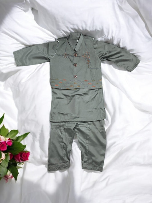 Traditional Kurta, Pajama and Coat Set for Boys - Ethnic Wear- 304