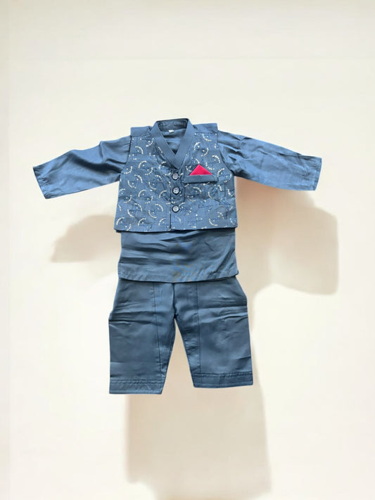 Traditional Kurta, Pajama and Coat Set for Boys - Ethnic Wear- 311