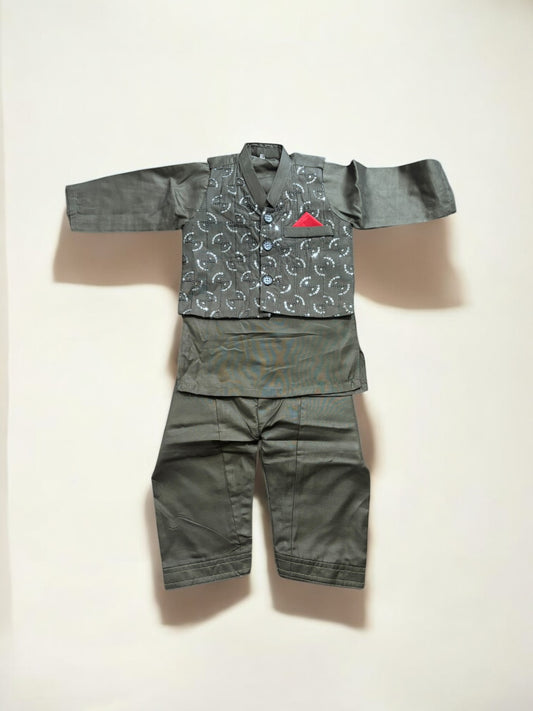 Traditional Kurta, Pajama and Coat Set for Boys - Ethnic Wear- 315