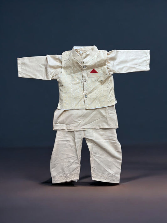 Traditional Kurta, Pajama and Coat Set for Boys - Ethnic Wear- 317