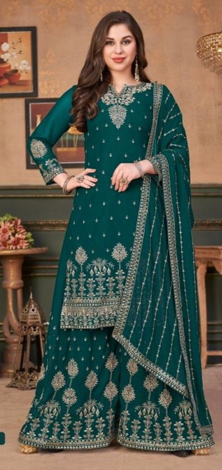 Splendid in Green: Festive Wear Georgette Heavy Designer Salwar Suit Collection