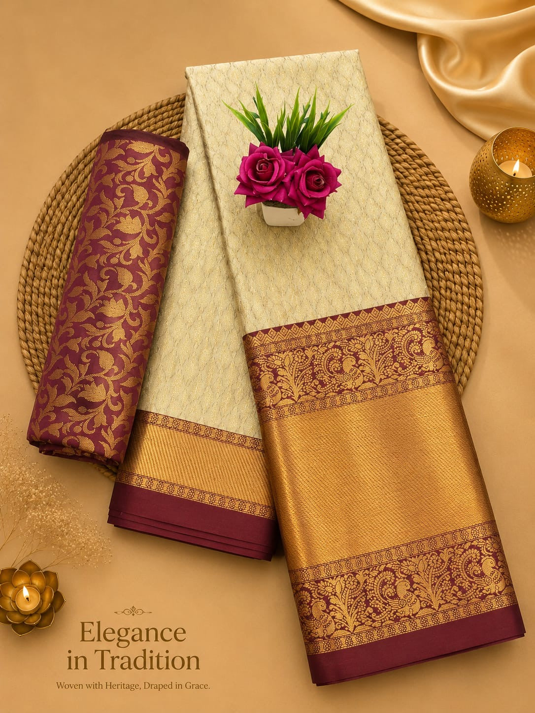 Mercerised Cotton Silk Saree with Unstitched Blouse, Cultural Wear for Women