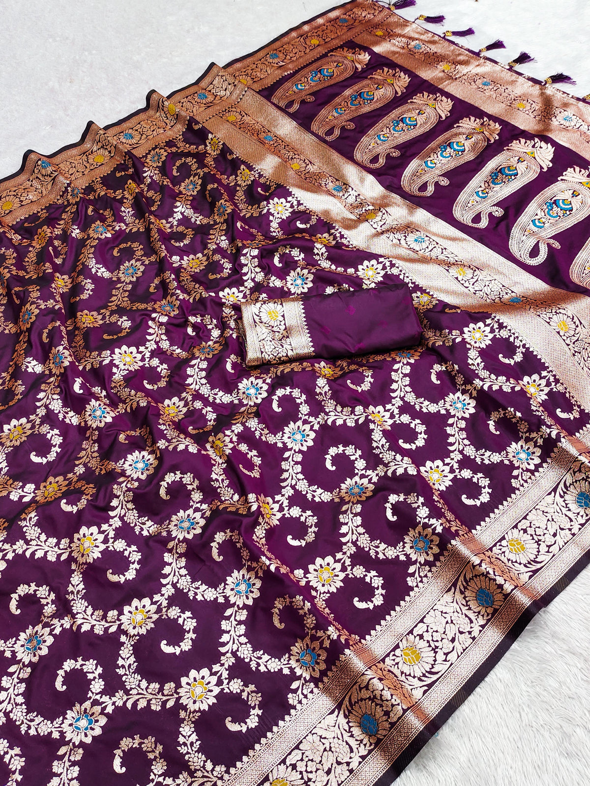 Soft Banarasi Silk Saree with Unstitched Blouse, Cultural Wear for Women
