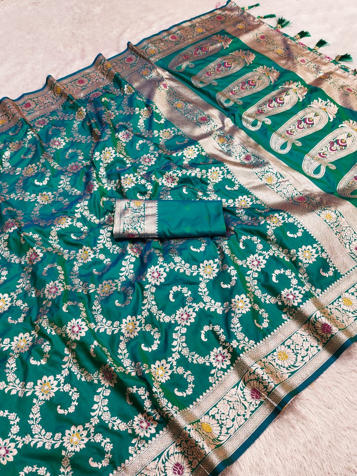 Soft Banarasi Silk Saree with Unstitched Blouse, Cultural Wear for Women