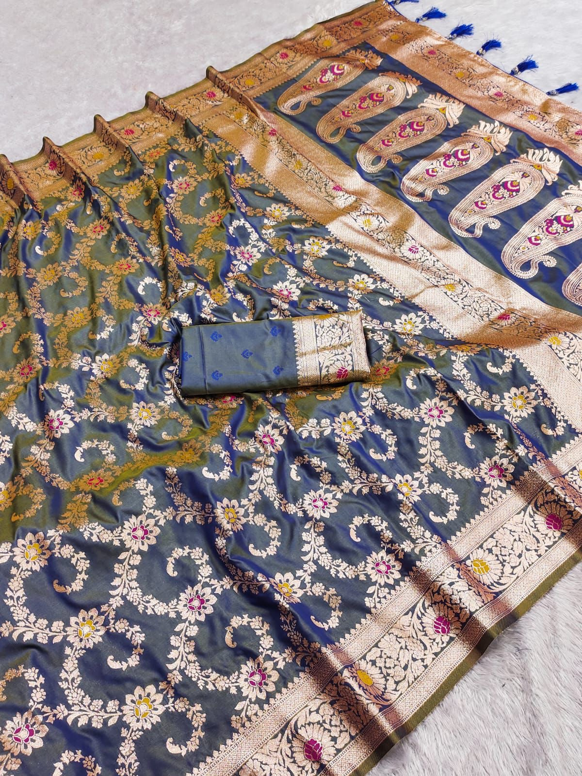 Soft Banarasi Silk Saree with Unstitched Blouse, Cultural Wear for Women