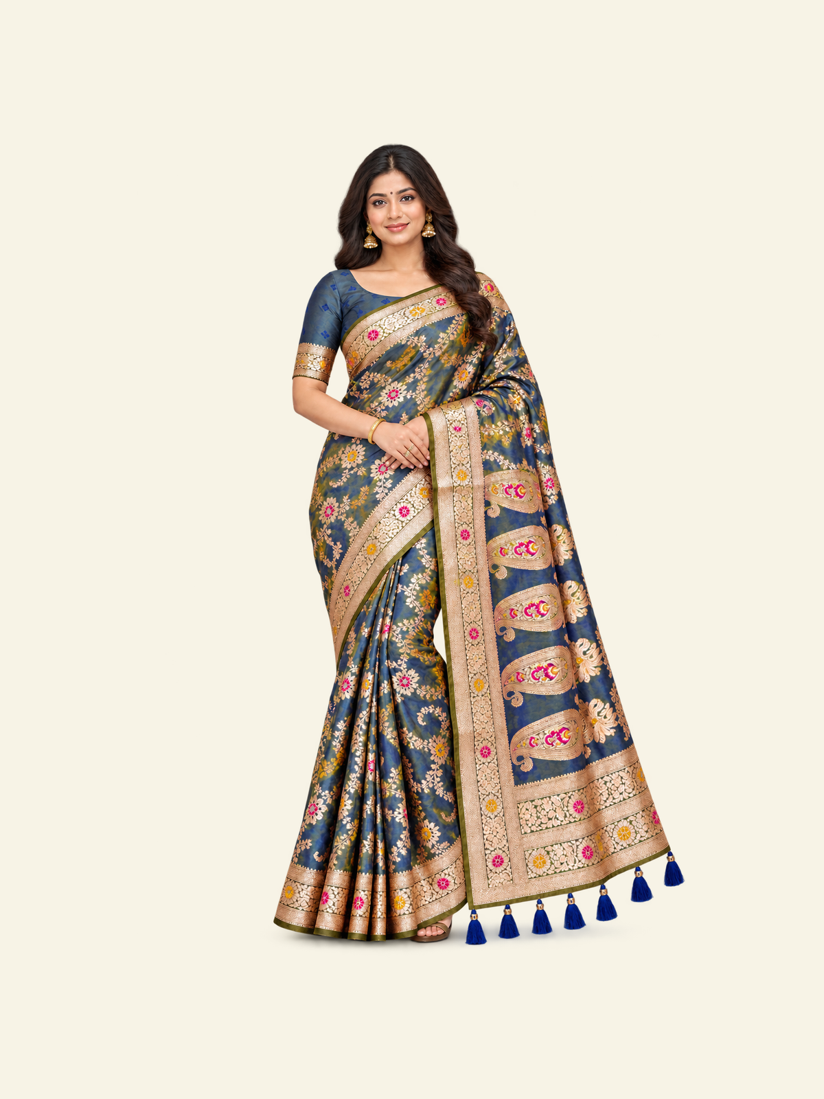 Soft Banarasi Silk Saree with Unstitched Blouse, Cultural Wear for Women