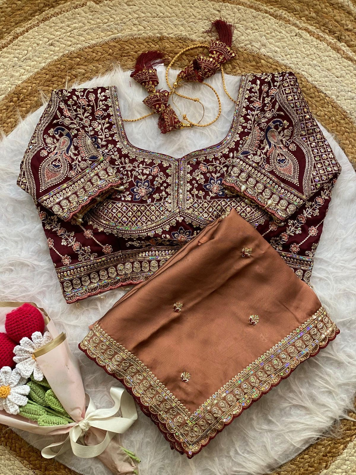 Saree Ghor Charlotte party wear silk saree with ready blouse for women, cultural wear attire