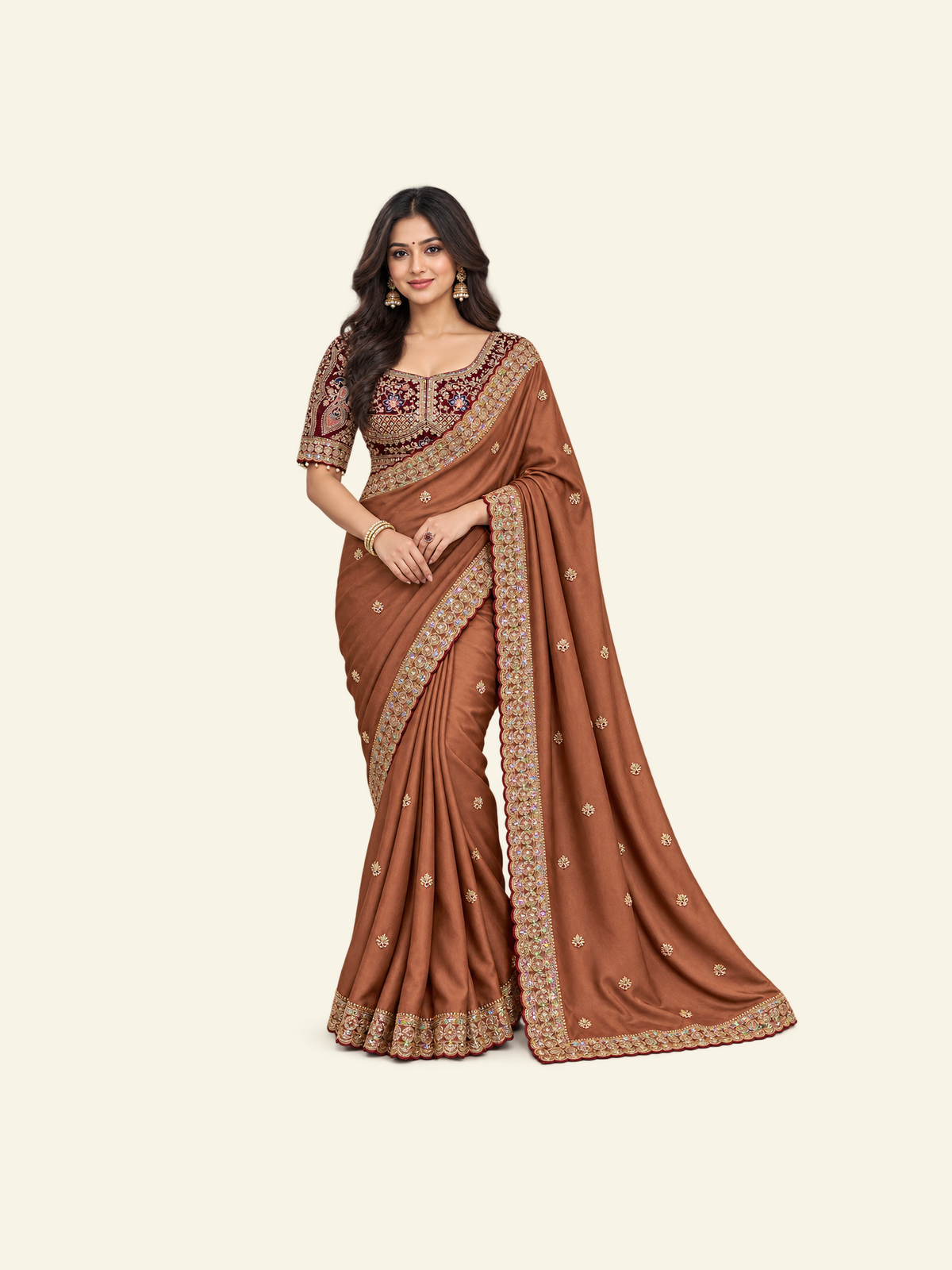 Party wear silk saree with ready blouse by Saree Ghor Charlotte, cultural wear for women