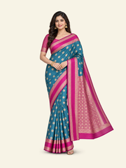 Silk Weaving Saree with Unstitched Blouse, Cultural Wear for Women