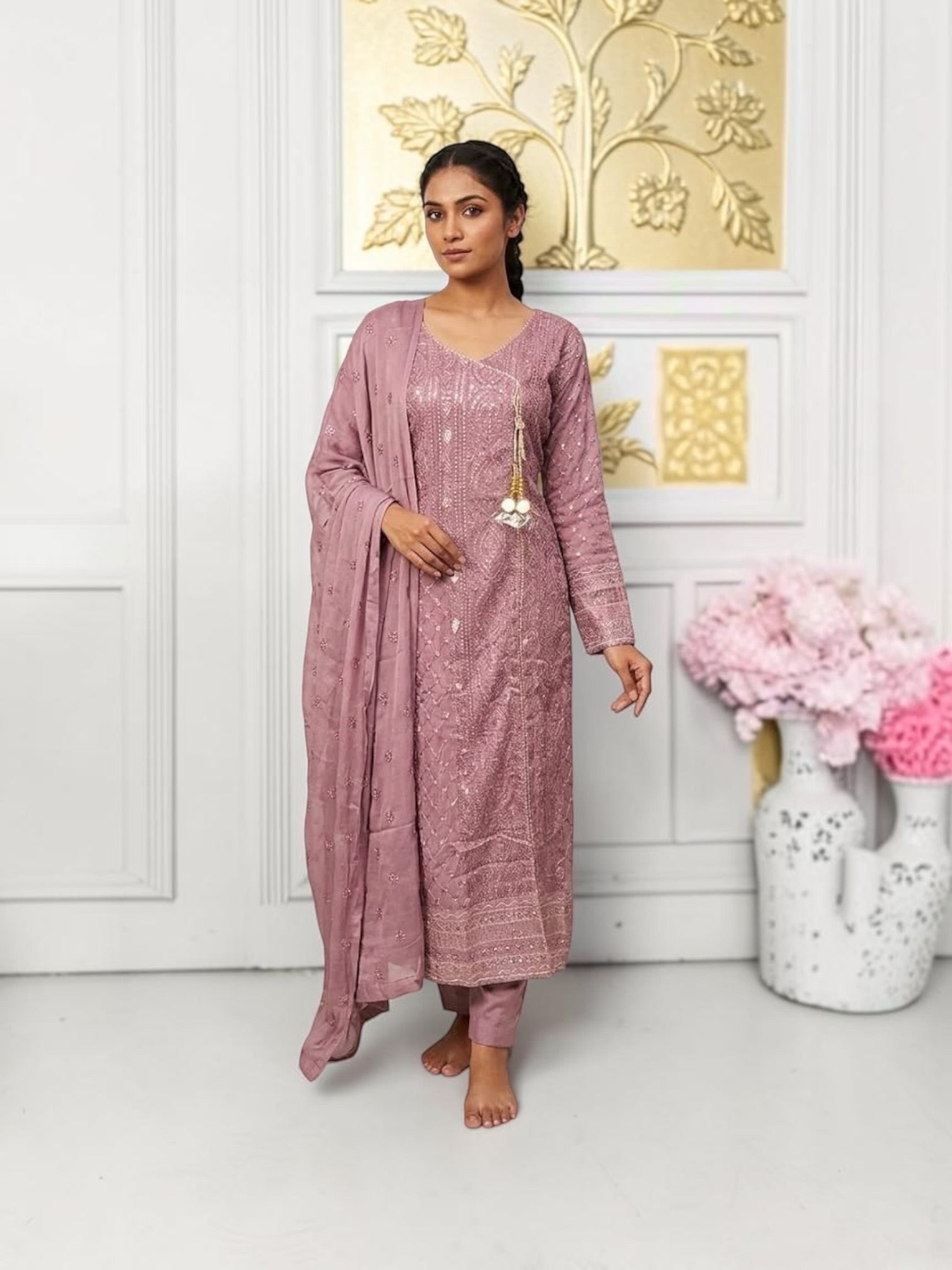 Traditional Saree Ghor Charlotte designer party wear salwar kameez set for women, featuring elegant fabric and intricate patterns.