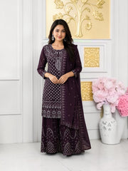 Traditional Saree Ghor Charlotte Sharara Salwar Kameez suit with intricate embroidery and vibrant colors, perfect for cultural wear.