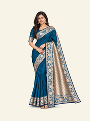 Banarasi Gala Silk Saree with Unstitched Blouse, Cultural Wear for Women