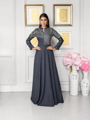 Gray Color Maslin Embroidery Traditional Designer Gown, Cultural Wear for Women, 313