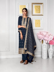 Traditional Navy Blue Faux Georgette Salwar Suit with Intricate Embroidery,Cultural Wear for Women