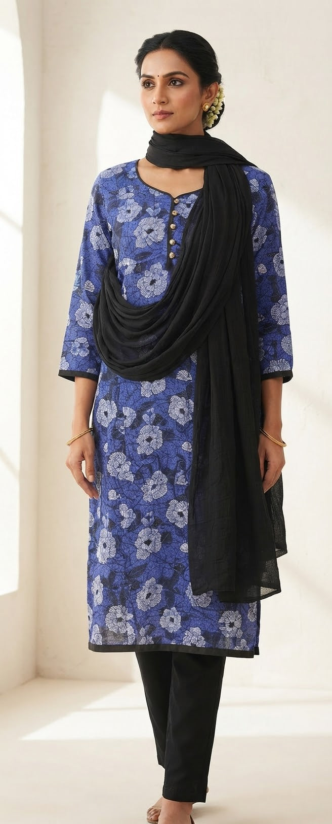 Elegant traditional linen long sleeve salwar kameez for women by Saree Ghor Charlotte, showcasing intricate fabric details and cultural style.