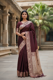 Banarasi Silk Saree with Unstitched Blouse, Cultural Wear for Women