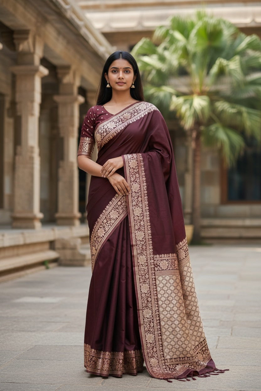 Banarasi Silk Saree with Unstitched Blouse, Cultural Wear for Women
