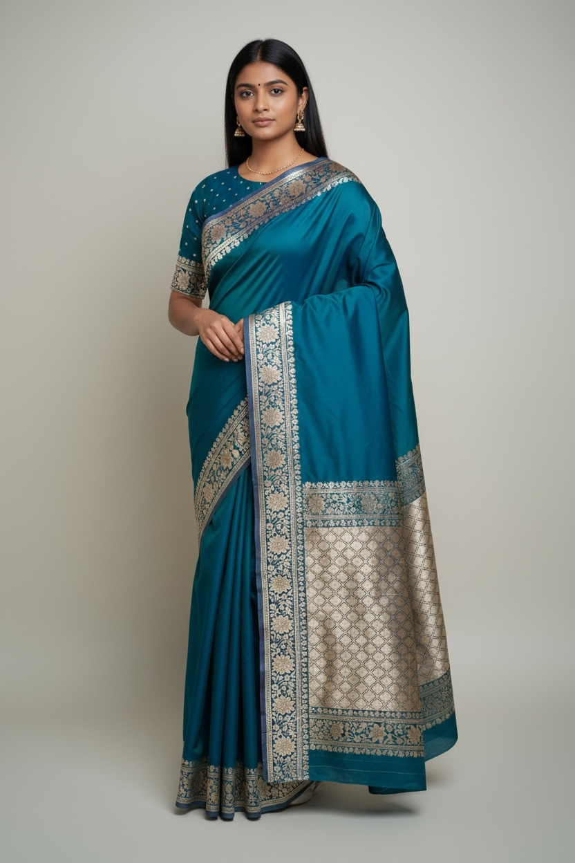 Banarasi Silk Saree with Unstitched Blouse, Cultural Wear for Women