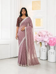 Lucknowi Work Traditional Saree with Ready Blouse, Cultural Wear for Women