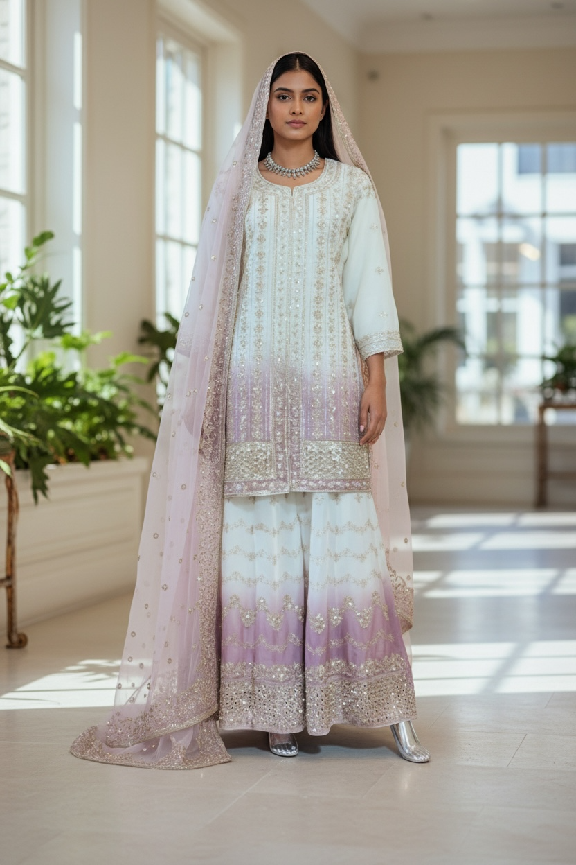 Star Georgette Russian Plazo Dress, Cultural Wear for Women