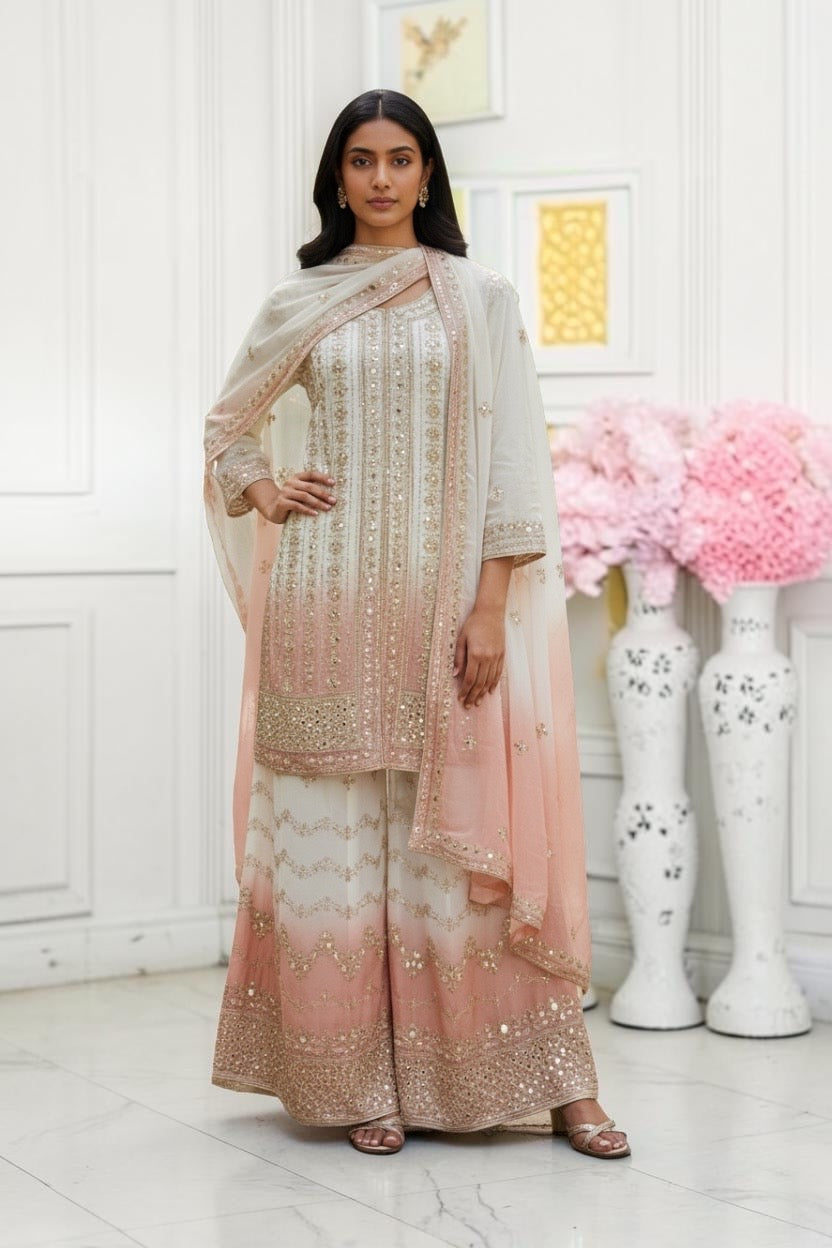 Star Georgette Russian Plazo Dress, Cultural Wear for Women